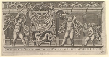 Speculum Romanae Magnificentiae: Bas-Relief with Three Cupids, 1519. Creator: Marco Dente.
