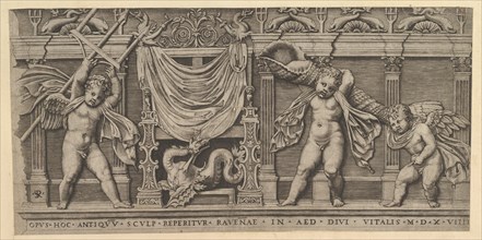 Speculum Romanae Magnificentiae: Bas-Relief with Three Cupids, 1519. Creator: Marco Dente.