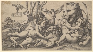 Putti and Lions, 1547. Creator: Master FG.