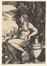 Seated nude next to a vase, 1537. Creator: Master FG.