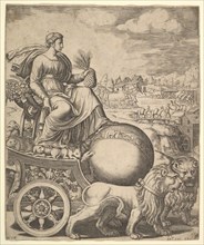 Cybele in her chariot drawn by two lions, 1530-60. Creator: Master of the Die.