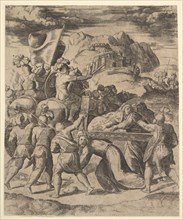 Christ carrying the cross surrounded by soldiers, several on horseback, 1530-60. Creator: Master of the Die.