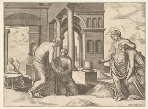Plate 22: Venus ordering Psyche to sort a heap of grain, from the 'Fable of Psyche', 1530-60. Creator: Master of the Die.