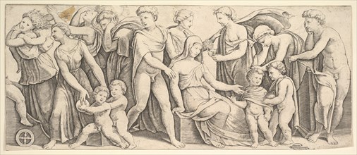 The wedding of Jason and Creusa, at left Medea takes her children, 1530-60. Creator: Master of the Die.