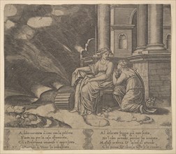 Plate 27: Proserpina gives Psyche the box of beauty, from 'The Fable of Cupid and Psyche', 1530-60. Creator: Master of the Die.
