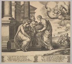 Plate 11: Psyche gives presents to her sisters, from 'The Fable of Psyche', 1530-60. Creator: Master of the Die.