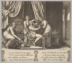 Plate 10: nymphs assisting Psyche to dress her hair, from 'The Fable of Psyche', 1530-60. Creator: Master of the Die.