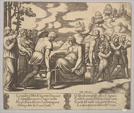Plate 5: Psyche carried on a litter to a mountain, from 'The Fable of Psyche', 1530-60. Creator: Master of the Die.