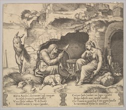 Plate 1: Apuleius changed into a donkey listening to the story told by the old woman sp..., 1520-70. Creator: Master of the Die.