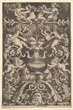 A panel of ornament with putti, goat and other figures, 1530-60. Creator: Master of the Die.