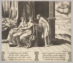 Plate 12: Psyche's sisters persuade her a serpent is sleeping with her, from 'The Fable..., 1530-60. Creator: Master of the Die.