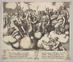 Plate 30: Venus and Cupid pleading their case in the presence of Jupiter and other Gods..., 1530-60. Creator: Master of the Die.