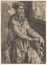 Portrait of Baccio Bandinelli, in three-quarter length next to a window pane contai..., ca. 1540-48. Creator: Niccolo della Casa.
