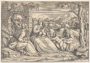 The Holy Family with saints Elizabeth and John, ca. 1550. Creator: Attributed to Nicolò Boldrini