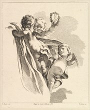 Trois Amours dont un tient un couronne, de Quatrième Livre de Groupes d'Enfans, 18th century. Creator: Pierre Alexandre Aveline.