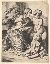 Virgin kneeling before Christ, 1610-42. Creator: Pierre Brebiette.