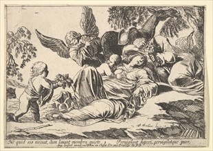 Angels Giving Fruit to the Sleeping Holy Family, 1610-42. Creator: Pierre Brebiette.