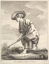 Little girl doing farm work, from Premier Livre de Figures d'après les porcelaines de la M..., 1757. Creator: Pierre Etienne Falconet.
