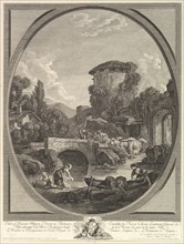Paysage au Pont et au Pigeonnier (Landscape with a Bridge and a Dovecote), 18th century. Creator: Pierre Francois Laurent.