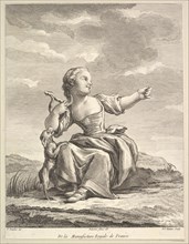 Little girl playing with a dog, from Deuxième Livre de Figures d'après les porcelain..., after 1757. Creator: Pierre Francois Tardieu.