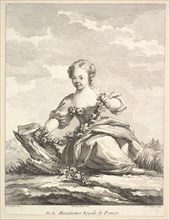 Little girl holding a garland of flowers, from Deuxième Livre de Figures d'après les..., after 1757. Creator: Pierre Francois Tardieu.