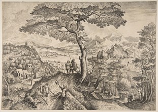 Soldiers at Rest (Milites Requiescentes) from The Large Landscapes, ca. 1555-56. Creators: Lucas van Doetecum, Johannes van Doetecum I.