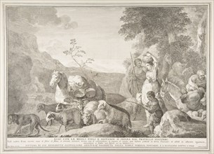 Esau and his family parting ways with Jacob (Esau con le mogli figli e sostanze si sepa..., 1743-63. Creator: Pietro Monaco.