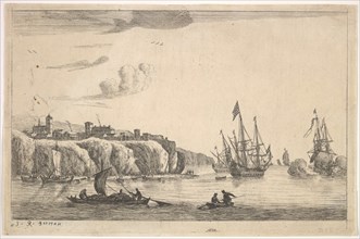 Seaport with Village on a Cliff, 17th century. Creator: Reinier Zeeman.
