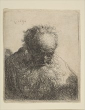 Bust of an Old Man with a Flowing Beard: the Head Bowed Forward: Left Shoulder Unshaded, 1630. Creator: Rembrandt Harmensz van Rijn.