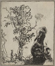 Sheet with Two Studies: A Tree and the Upper Part of a Head of Rembrandt Wearing a Vel..., ca. 1642. Creator: Rembrandt Harmensz van Rijn.
