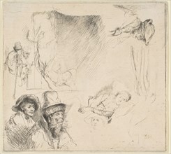 Sheet of Studies with a Woman Lying Ill in Bed, etc., ca. 1641/42. Creator: Rembrandt Harmensz van Rijn.
