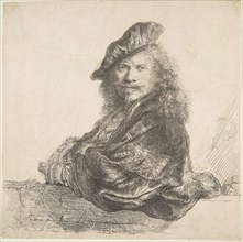 Self-Portrait, Leaning on a Stone Wall, 1639. Creator: Rembrandt Harmensz van Rijn.