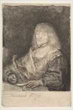 Man at a Desk Wearing a Cross and Chain, 1641. Creator: Rembrandt Harmensz van Rijn.