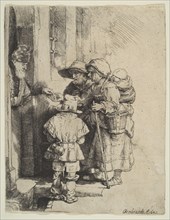 The Blind Hurdy-Gurdy Player and Family Receiving Alms, 1648. Creator: Unknown.