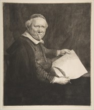Portrait of Lieven Willemsz van Coppenol, Writing Master (the larger plate), 1658. Creator: Rembrandt Harmensz van Rijn.