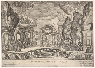 Fifth Interlude: Vulcan (Intermedio quinto di Volcano), from the series 'Seven Interludes'..., 1608. Creator: Remigio Cantagallina.