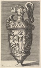 Vase with Two Winged Figures Draping a Term, 17th century. Creator: Rene Boyvin.