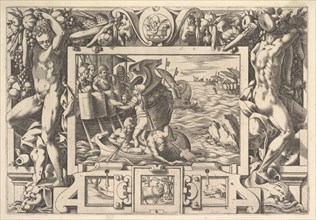 Aeëtes Gathers the Limbs of Absyrtes (Tandis qu'il fait les membres ramasser, Grecs font d..., 1563. Creator: Rene Boyvin.