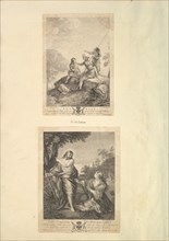 Leaf from Aedes Walpolianae mounted with two prints: (a): Three Soldiers; (b)..., 18th-19th century. Creators: Richard Earlom, William Walker.