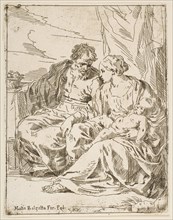 Rest on the flight into Egypt, Mary holding the infant Christ while St. ..., ca. 1637-1639 or after. Creator: Unknown.