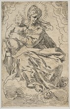 Madonna and Child on clouds, 17th century. Creator: Attributed to Simone Cantarini