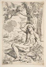 Saint Sebastian pierced with arrows and tied to a tree, ca. 1639. Creator: Simone Cantarini.