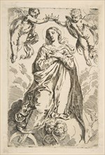 The Virgin being crowned by two angels, copy after Cantarini, 17th century. Creator: Unknown.