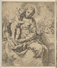Madonna and Child seated on clouds and surrounded by angels, copy in reverse a..., ca.1639 or after. Creator: Unknown.