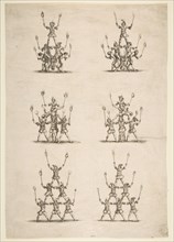 Thirty-six Acrobats in Six Groups, 1652. Creator: Stefano della Bella.