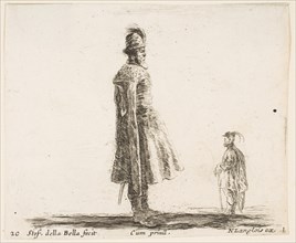 Plate 20: an old Polish nobleman wearing a plumed hat in center, standing in profil..., ca. 1644-47. Creator: Stefano della Bella.