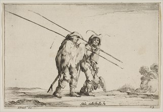 Plate 13: Two pikemen walking towards the right, each with their pikes in their right hand..., 1642. Creator: Claude Goyrand.