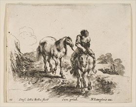 Plate 11: a young horseman, seen from the front, leading another horse, from 'Diver..., ca. 1644-47. Creator: Stefano della Bella.