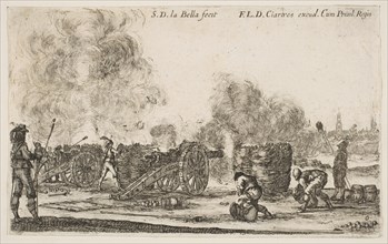 Plate 6: battery of cannons firing on a city, from 'Various Military Caprices'