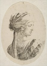 Sultana wearing a turban, in profile to the right, from 'Several heads in the Persian s..., 1649-50. Creator: Stefano della Bella.